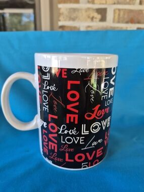Jumbo Love Mug Coffee Tea Latte Stoneware Black Red White Kitchen